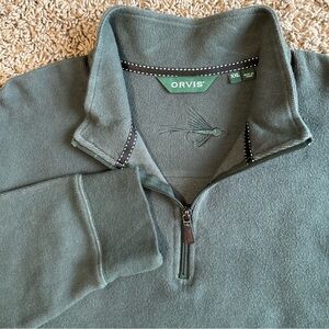 Orvis Men's Green 2XL Cotton 1/4 Zip Long Sleeve Pullover Sweater Fly Lure Logo